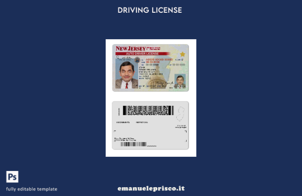 verified style modello di patente di guida USA New Jersey in stile verificato template